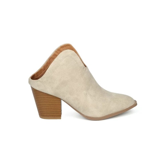 Qupid Pointy Toe Plunging Block Heel Booties Mule Slid Ons - Picture 2 of 13